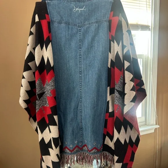 Desigual Blue Denim Fabric Poncho Shirt, U - Picture 2 of 12